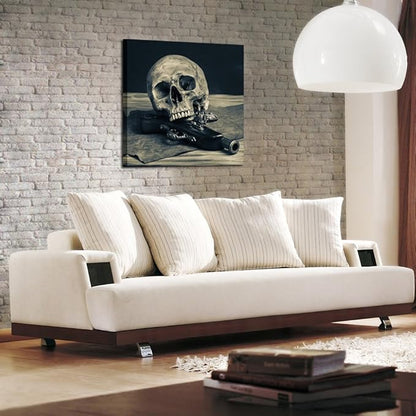 KREATIVE ARTS - Abstract Skull with a Gun Wall Art Canvas Painting Vintage Poster Prints Home Decor Wall Picture For Living Room Gift Hanging Wall Decor Picture 24x24inch