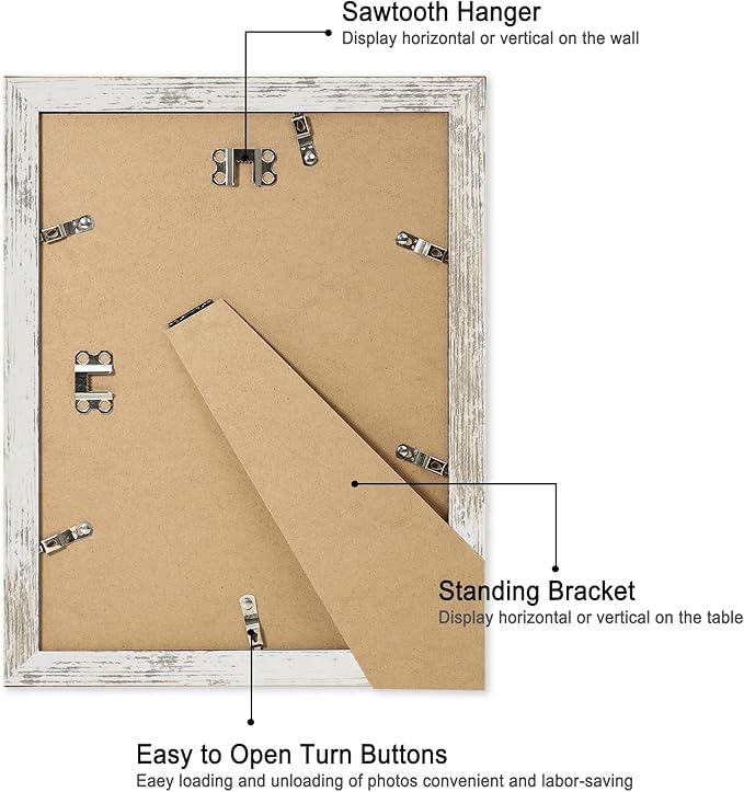 iRahmen 9x12 Picture Frame with Mat 6x8 - High Definition Tempered Glass Wooden Photo Frames for Tabletop Display and Wall Mounting (Distressed-White, Set of 2)