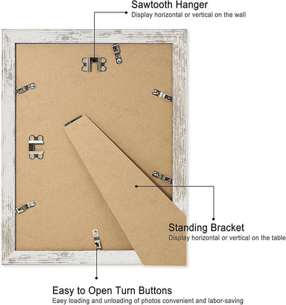 iRahmen 9x12 Picture Frame with Mat 6x8 - High Definition Tempered Glass Wooden Photo Frames for Tabletop Display and Wall Mounting (Distressed-White, Set of 2)