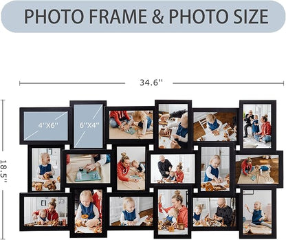 HELLO LAURA - Photos Collage Frame for Wall 18 Opening Picture Frames in 4x6 Inch Photo Frames Collage for Wall Decor for Family Friends Gifts for Home Living Room - Classic Black