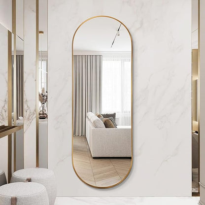 Oval Full Length Mirror, 65"×22" Wall-Mounted Floor Mirror with Metal Frame, Ultra-Clear Explosion-Proof Dressing Mirror, Simple and Classic Deco for Cloakroom/Bedroom/Living Room, Gold