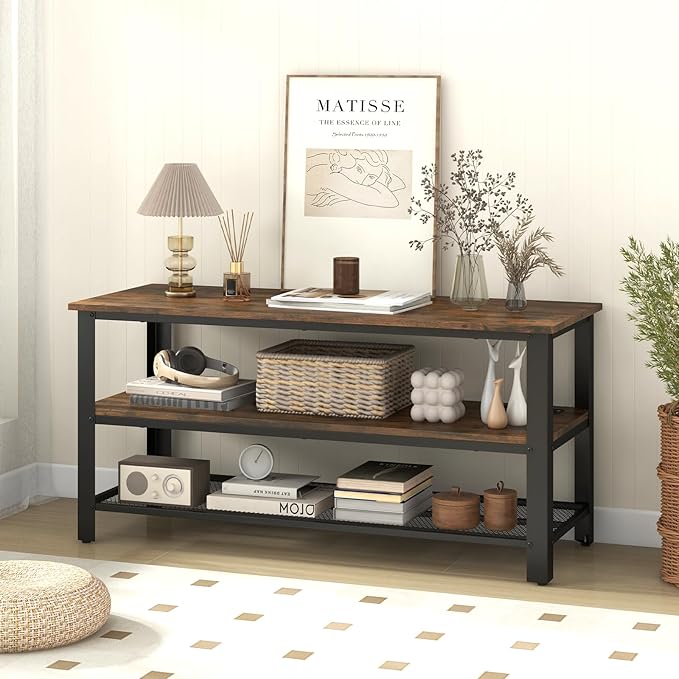 Giantex TV Stand for TV up to 50 Inches, 43.5" Wood Industrial TV Cabinet with 3-Tier Storage Shelves, Adjustable Feet, Entertainment Center TV Console Table for Living Room, Bedroom, Rustic Brown
