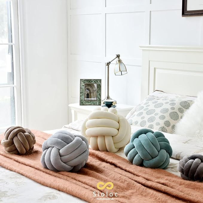 Sioloc Soft Knot Ball Pillows,Round Throw Pillow Cushion Home Decoration Plush Pillow,Throw Knotted Pillow Handmade Round Plush Pillow（7.8inches,Brown）