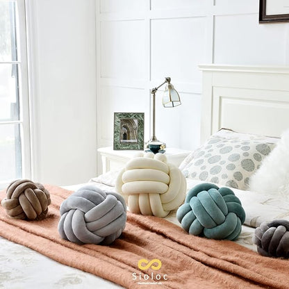 Sioloc Soft Knot Ball Pillows,Round Throw Pillow Cushion Home Decoration Plush Pillow,Throw Knotted Pillow Handmade Round Plush Pillow（7.8inches,Brown）