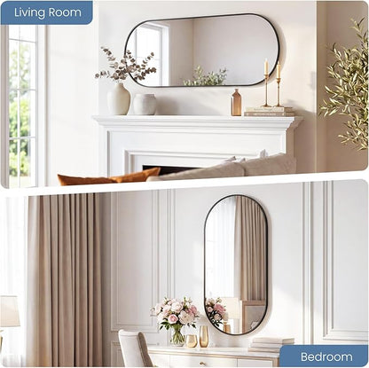 Sweetcrispy 24" x 48" Black Bathroom Mirror for Wall, Oval Wall Mirror with Metal Frame, Tempered Glass, Modern Vanity Mirror for Over Sink, Living Room, Bedroom, Entryway, Horizontal or Vertical