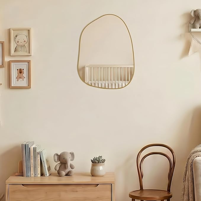 PERFNIQUE Irregular Wall Mirror Asymmetrical Mirror, 16''x12'' Gold Mirror for Bathroom Bedroom Living Room Entryway, Decorative Modern Wall Decor, Wall Mounted (Gold, 16''x12'')