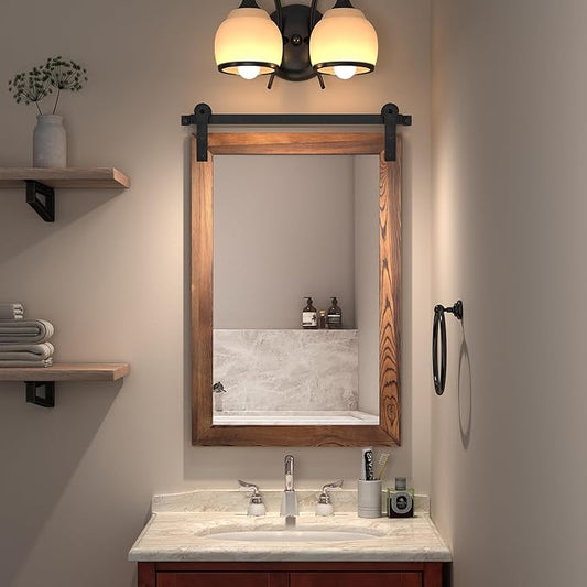 COGOOD Bathroom Mirrors for Over Sink - 22 x 30 Farmhouse Barn Door Wall Mirror for Bathroom, Living Room, Entryway Wall Decor Brown