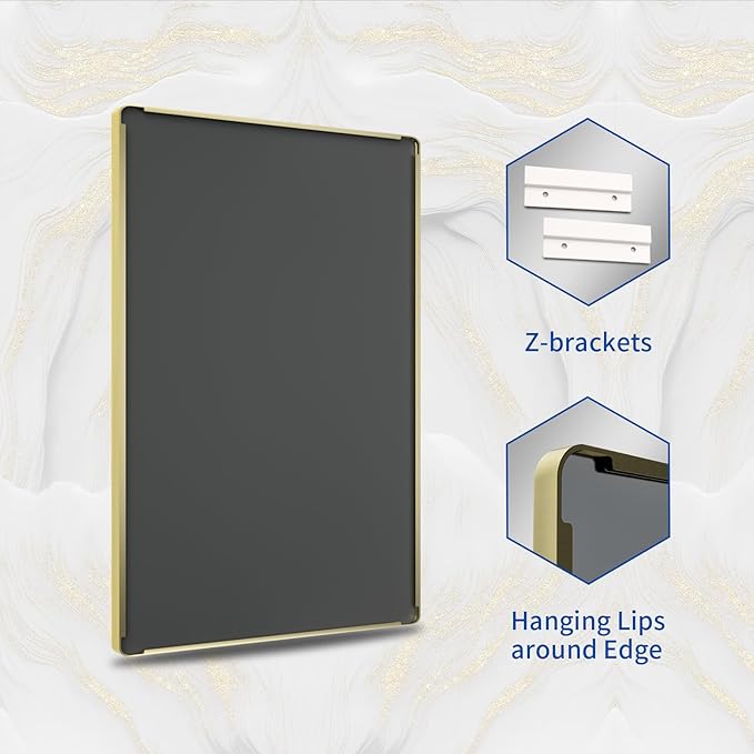 WEER Gold Bathroom Mirror, 20X30 Inch Brushed Gold Metal Frame Mirror, Rounded Rectangle Gold Bathroom Vanity Mirror for Wall, Tempered Glass, Anti-Rust, Hangs Horizontally or Vertically