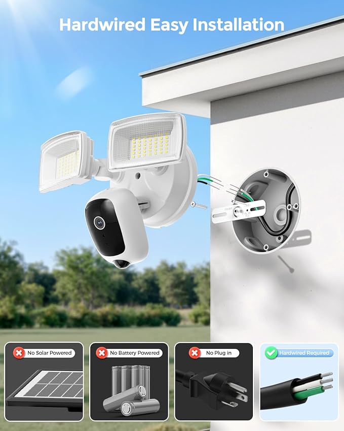 Onforu 2K Hardwired Floodlight Camera, 3500LM Motion Activated Outdoor Security Camera, 5G/2.4G WiFi Color Night Vision | 2-Way Audio | Siren | 24/7 Recording | IP65 Weatherproof | Works with Alexa