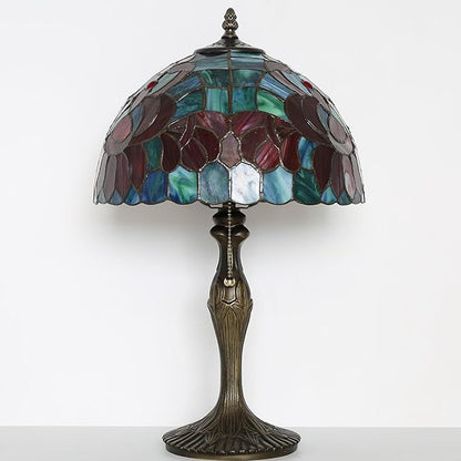 Tiffany Lamp Stained Glass Table Lamp Bedside Reading Lamp 12 x 19” Lotus Style Decorative Lamp for Desk Living Room Bedroom Study Office Light Home Decor Ambient Gift