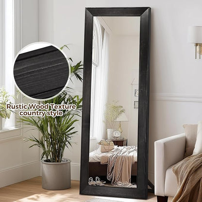 Full Length Mirror 65"x22" - Beveled Edge Rustic Black Dressing Mirror, Solid Wood Frame, Wall Mounted or Standing for Bedroom, Entryway, Living Room