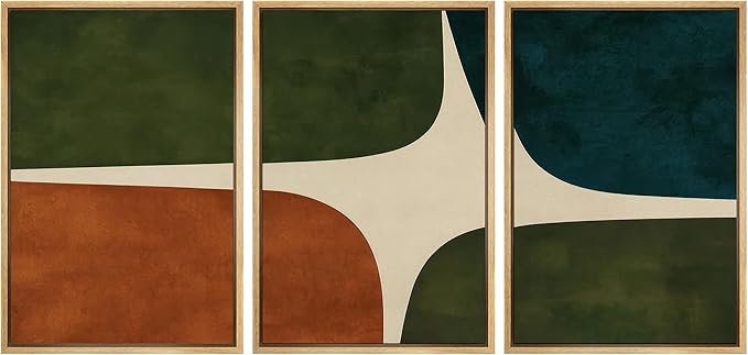SIGNLEADER Framed Canvas Print Wall Art Set Dark Green Rust Blue Mid Century Abstract Color Block Illustrations Modern Art Boho Decorative for Living Room, Bedroom, Office - 24"x36"x3 NATURAL