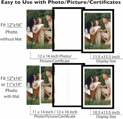 JCJMY 10 Pack 12x16 Picture Frame with 11x14 Mat, Display 11x14 with Mat or 12x16 Without Mat, 12 by 16 Frames Bulk Set of 10 Collage Gallery Wall Decor Photo Frames Set for Wall, Black