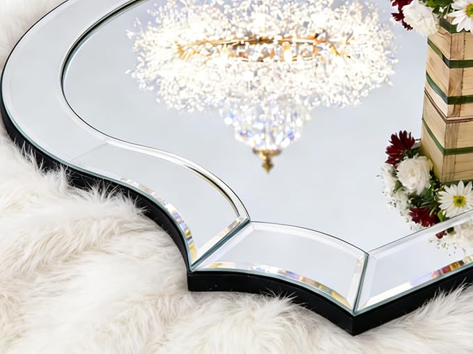 Chende 32"x47" Scalloped Large Wall Mirror for Decor Living Room, Arched Decorative Mirror with Clear Glass Frame and Beveled Edge, Modern Vertical/Horizontal Hanging, Gifts for Girls