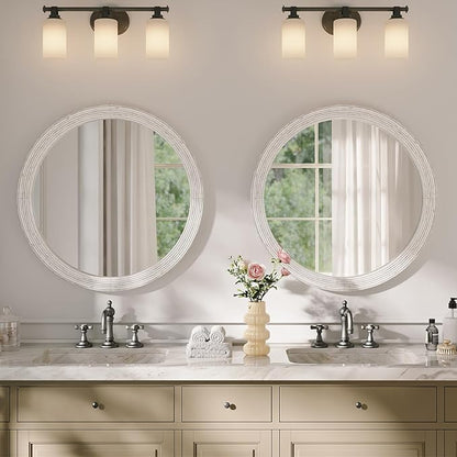 ULIKE Round Mirror for Bathroom 30x 30 Inch, Farmhouse Rustic Wood Frame Wall Mirror, White Vanity Circle Mirror for Bedroom Living Room Entryway Decor