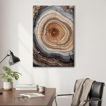 IBHJSART Framed Tree Ring Canvas Wall Art Abstract Colorful Wood Stump Decor Painting Prints Modern Minimalist Pictures Neutral Nature Rustic Farmhouse Living Room Bedroom Bathroom Office
