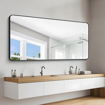 DESBING 72" x 36"Bathroom Mirror, Matte Black Wall Mirror with Metal Frame, Decorative Rectangular Vanity Mirror for Bedroom Bathroom Living Room Entryway (Horizontal/Vertical)