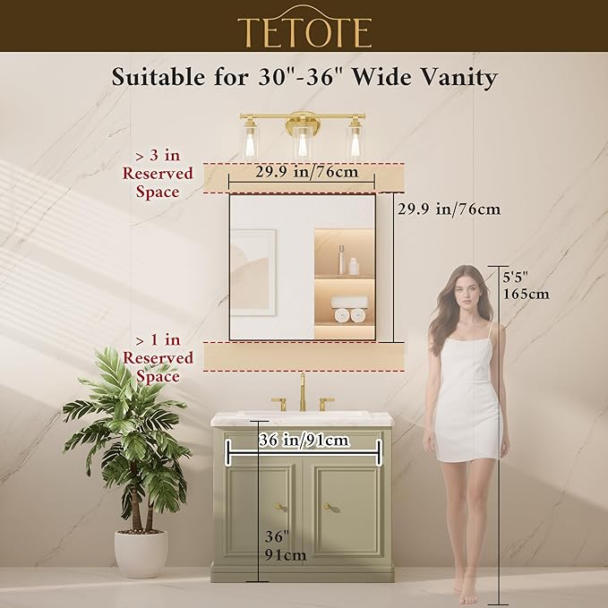 TETOTE Brushed Nickel Bathroom Mirror 30" x 30" Vanity Mirror for Over Sink Brushed Nickel, Tempered Glass, Modern Farmhouse Rectangle Frame Wall Mirrors for Bathroom, Bedroom, Entryway, Living Room