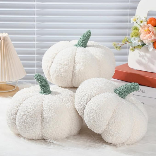 Namalu 3 Pcs Thanksgiving Pumpkin Pillows 3D Throw Cushion Soft Sofa Pillows Stuffed Pumpkin Decoration for Fall Winter Living Room Home Christmas Thank You Gifts(7.87 Inch,White)