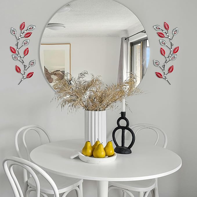 sxnzequnze 2 Sets Leaf Wall Art for Home Metal Bling Rhinestones Ready to Hang Tree Branch Leaves Olive Vine Wrought Iron Hanging Sculpture Pieces Wall Decor Pcs - 16.5in