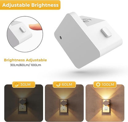 L LOHAS LED Night Lights Plug into Wall,[2-PACK] Plug in Night Light with Light Sensor,Auto ON/OFF, Brightness Adjustable,Soft White 3000K,for Hallway Bedroom Bathroom