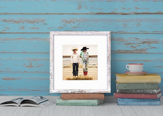 Yaetm 12x12 Picture Frame with Mat for 8x8 Set of 9, Square 12 x 12 Frames, White Gallery Wall Frame 12x12 for Wall Hanging (9 pack, Rustic White)