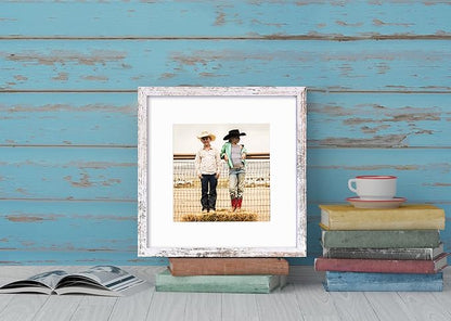 Yaetm 12x12 Picture Frame with Mat for 8x8 Set of 9, Square 12 x 12 Frames, White Gallery Wall Frame 12x12 for Wall Hanging (9 pack, Rustic White)