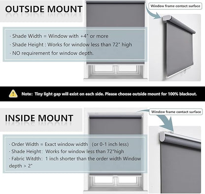 AOSKY Cordless Roller Shades Blackout Blinds for Windows Room Darkening Rolled Up Shades with Spring System, UV Protection Window Shades Door Blinds for Home and Office (17" W x 72" H, Grey)