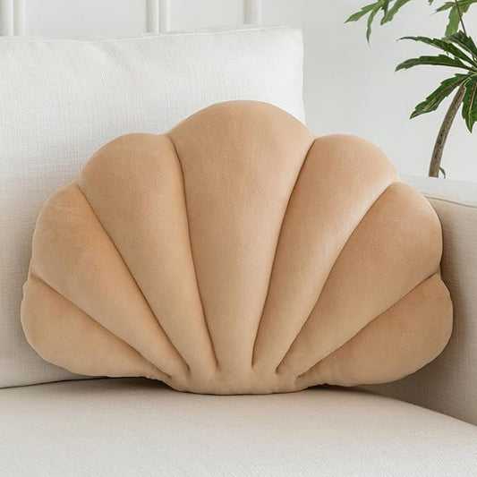 Shell Pillow, Shell Shaped Decorative Throw Pillows with Velet for Couch Bed, Cute Seashell Beachy Room Decor Aesthetic Throw Pillows for Bedroom Living Room(13x10 Inches, Champagne)