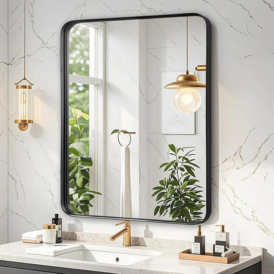 Fabuday Bathroom Mirrors for Over Sink - 24x30 Inch Black Framed Mirror for Bathroom, Small Vanity Mirror with Brushed Black Frame for Bedroom, Restroom, Farmhouse, Entryway Decor
