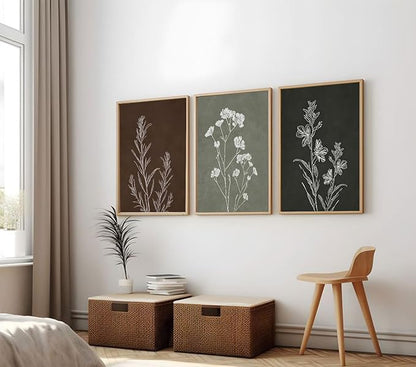 3Pcs Minimalist Plant and Flower Wall Art Modern Minimalist Style Plant and Flower Poster Image Print Gallery Home Decor Painting Suitable for Living Room Bedroom Bathroom 12x16 in Ready to Hang