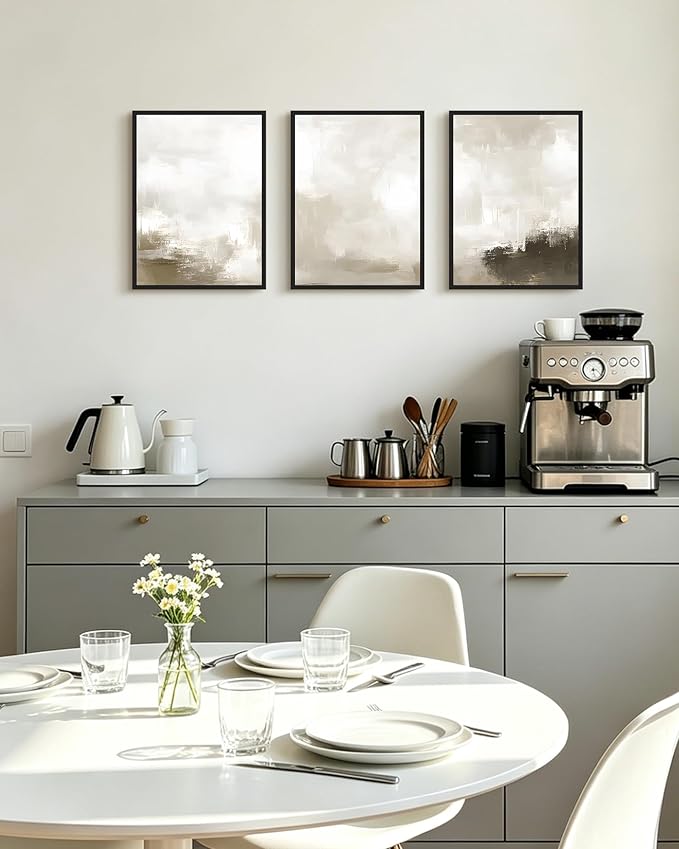 PHOPAGO Abstract Framed Wall Art Minimalist Beige Pastel Neutral Wall Decor Modern Art Paints for Living Room Bedroom Decor - 11x14in Black Framed