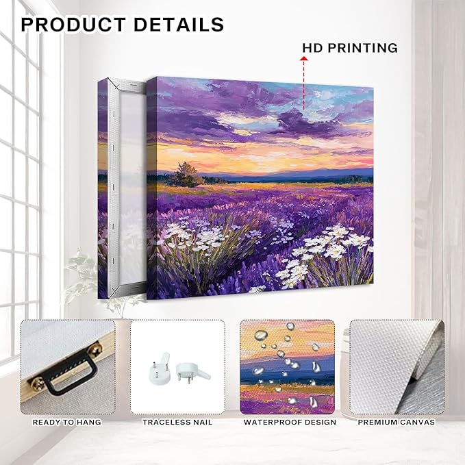 Purple Lavender Wall Art Bedroom Wall Decor Abstract Butterfly Scenery Pictures for Living Room Watercolor Sunset Forest Paintings Canvas Prints Mountain Posters Artwork Home Decoration 12x12” 4Pcs