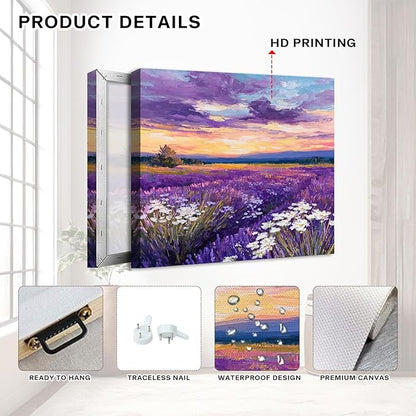 Purple Lavender Wall Art Bedroom Wall Decor Abstract Butterfly Scenery Pictures for Living Room Watercolor Sunset Forest Paintings Canvas Prints Mountain Posters Artwork Home Decoration 12x12” 4Pcs