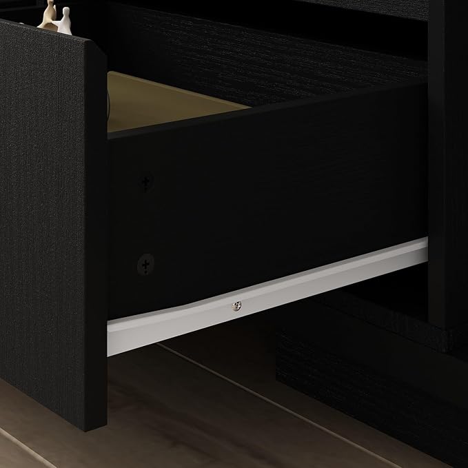 Extendable TV Console Table Modern TV Cabinet with Drawers, Contemporary Media Storage Console Table for Living Room Black (65.4-106.3”W x 15.7”D x 15.4”H)