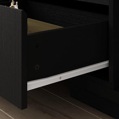 Extendable TV Console Table Modern TV Cabinet with Drawers, Contemporary Media Storage Console Table for Living Room Black (65.4-106.3”W x 15.7”D x 15.4”H)