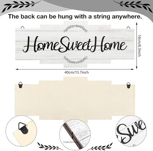 Jetec Home Sweet Home Sign, Rustic Wood Room Wall Decor, Farmhouse Plaque Wall Hanging Wooden Sign for Bedroom, Living Room, Wedding Decor(White)