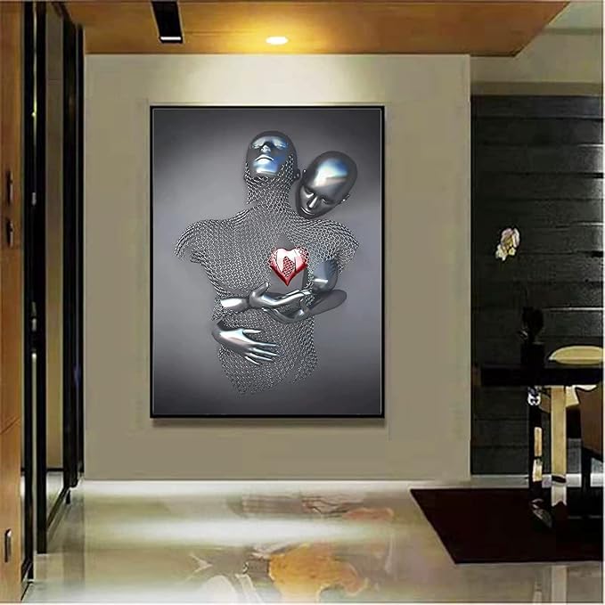 ZMURED 3D Wall Art Decor Artwork Figure Statue Modern Art Canvas Painting,Large Wall Art for Bathroom Bedroom Decoration (Hold Red Heart)