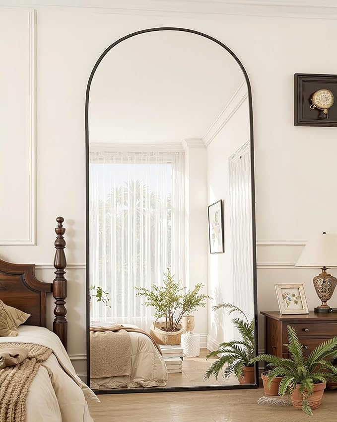 Suidia Full Length Mirror, 71"x28" Floor Standing Mirror Freestanding, Full Body Mirrors with Stand for Bedroom, Hanging Mounted for Living Room Cloakroom, Black, Arched Style