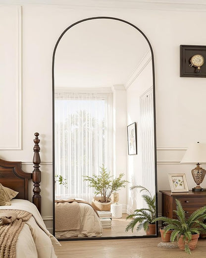 Suidia Full Length Mirror, 71"x28" Floor Standing Mirror Freestanding, Full Body Mirrors with Stand for Bedroom, Hanging Mounted for Living Room Cloakroom, Black, Arched Style