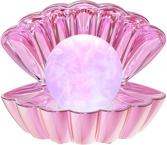 LKUA Shell Pearl Beach Themed Night Light, RGB 8 Colors Changing Mood Shell Pearl Lamps, Bedside LED Clamshell Portable Night Lights for Bar (Electroplating Powder)
