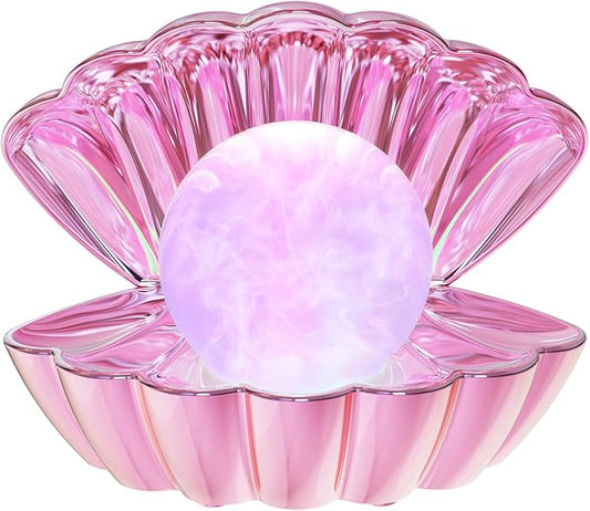 LKUA Shell Pearl Beach Themed Night Light, RGB 8 Colors Changing Mood Shell Pearl Lamps, Bedside LED Clamshell Portable Night Lights for Bar (Electroplating Powder)
