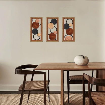 KAIRNE Boho Abstract Wooden Wall Art,3 Pieces Vintage Modern Wall Sculptures,Rustic Farmhouse Framed Hanging Decor,Minimalist Mid Century Wall Decor for Living Room Bedroom Kitchen Office,8X16 inch