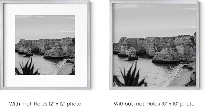HAUS AND HUES 16x16 Silver Metal Picture Frames Matted to 12x12 - Features Premium Aluminum & Hanging Hardware, Shatterproof Plexiglass - Ideal for Home, Room, Office (16x16 in, Silver, Set of 3)