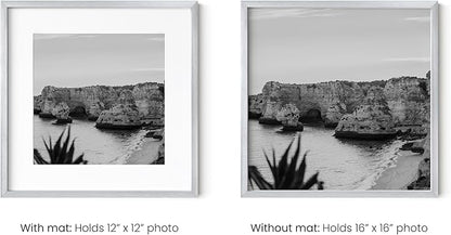 HAUS AND HUES 16x16 Silver Metal Picture Frames Matted to 12x12 - Features Premium Aluminum & Hanging Hardware, Shatterproof Plexiglass - Ideal for Home, Room, Office (16x16 in, Silver, Set of 3)