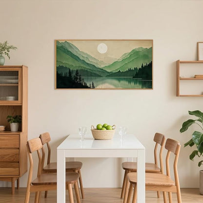Watercolor Mountain Framed Canvas Wall Art Set, Boho Sun Forest Wall Decor, Green Scenery Wall Painting, Modern Woodland Artworks for Living Room, Bedroom, Dining Room, Office-20 x40x1