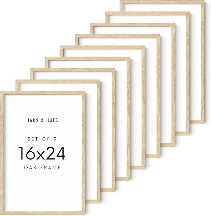 HAUS AND HUES Beige Oak Wood 16x24 Picture Frame - Modern Wood Wall Art Display - Lightweight 16x24 Frame for Art Prints, Photos, Posters - Ready-to-Hang Vertically & Horizontally (Set of 9)
