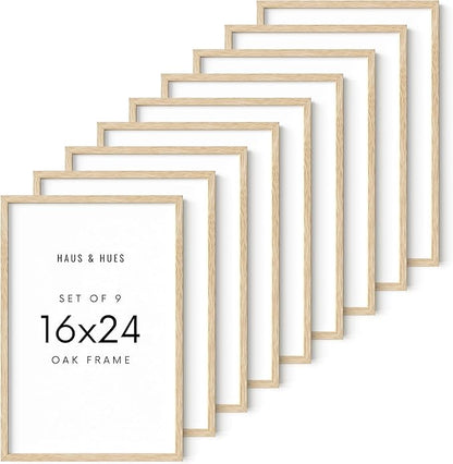 HAUS AND HUES Beige Oak Wood 16x24 Picture Frame - Modern Wood Wall Art Display - Lightweight 16x24 Frame for Art Prints, Photos, Posters - Ready-to-Hang Vertically & Horizontally (Set of 9)