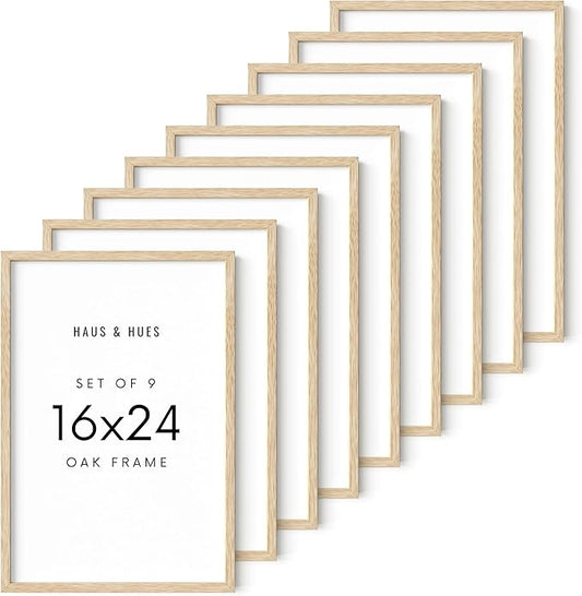 HAUS AND HUES Beige Oak Wood 16x24 Picture Frame - Modern Wood Wall Art Display - Lightweight 16x24 Frame for Art Prints, Photos, Posters - Ready-to-Hang Vertically & Horizontally (Set of 9)