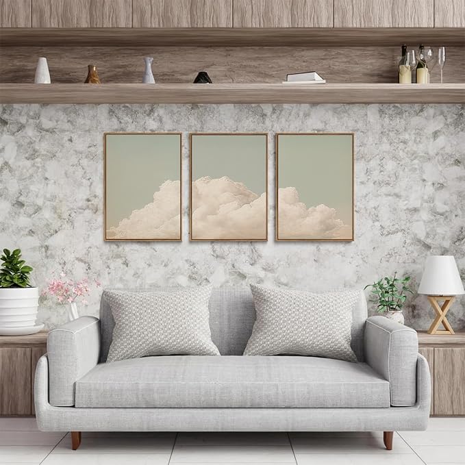 myusuar 3 Piece Large Modern Abstract Canvas Framed Wall Art For Living Room, Dearm Cloud Minimalist Wall Art Decor Posters Prints For Bedroom Office, 16x24in